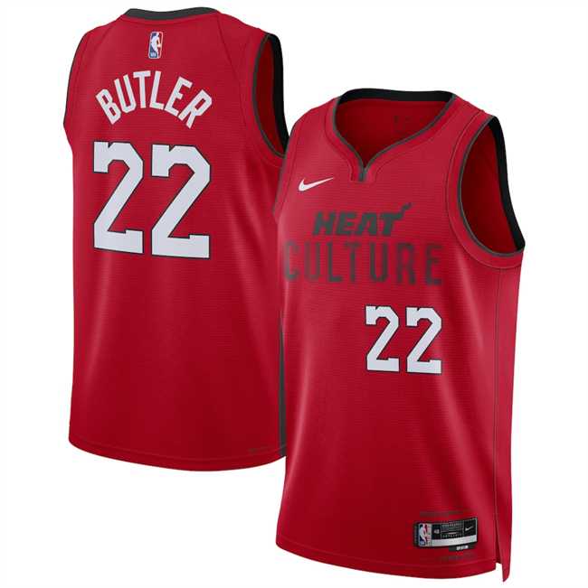 Mens Miami Heat #22 Jimmy Butler Red 2024-25 City Edition Stitched Jersey Dzhi